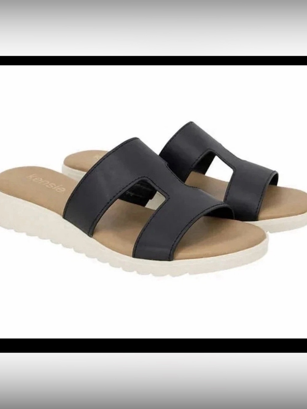 Kensie Women’s Elena H Band Slide Sandals Black White Size 9 M US